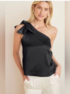 Black one shoulder bow tie top